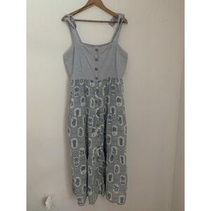 Spartina 449 Dress Sz XL Baylor Oyster Alley Motif 100% Linen Blue Resort Travel